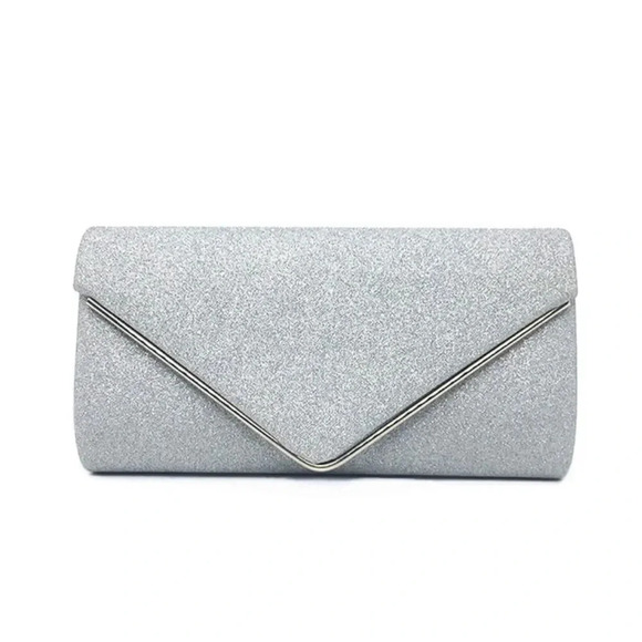 VINTAGE SILVER GLITTER SPARKLE ENVELOPE CLUTCH EVENING BAG - Picture 2 of 6